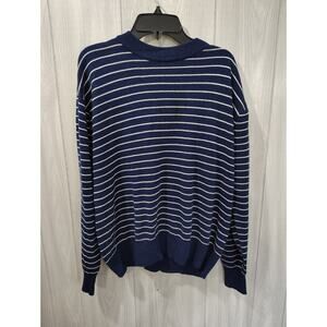 Knitivo II Women's Knit Sweater Striped Top Blue Button Shoulder Size 46
